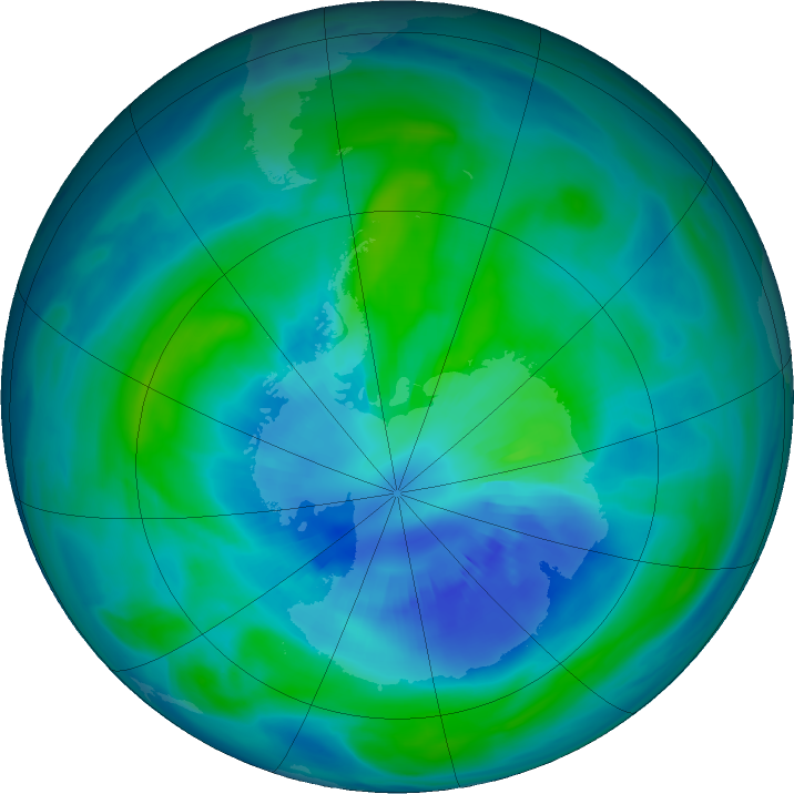 Antarctic ozone map for 31 March 2018